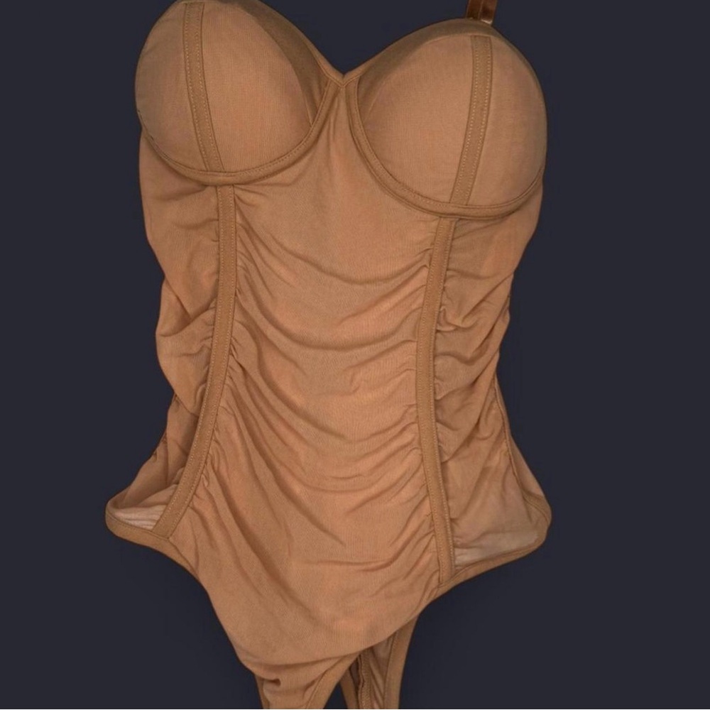 Elegant Tan Mesh Women's Bodysuit